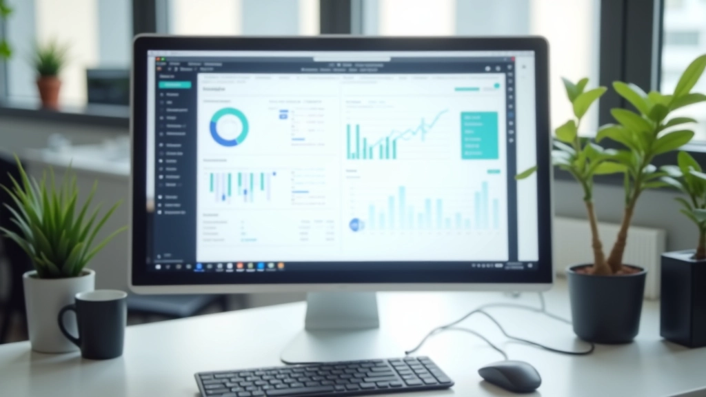 Financial dashboard displayed on computer monitor with charts and expense data visualizations