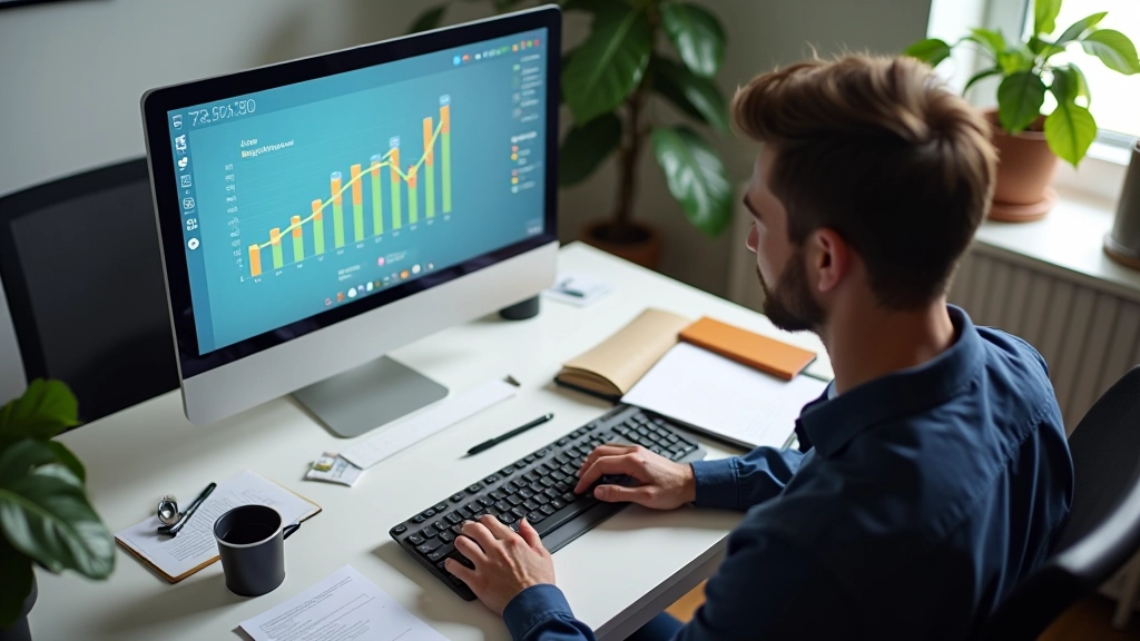 Founder working on accounting software at professional workspace